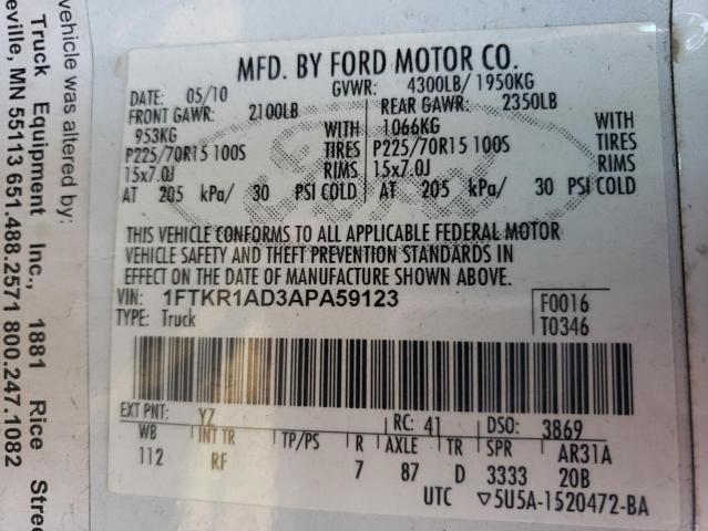 1FTKR1AD3APA59123 - 2010 FORD RANGER WHITE photo 12