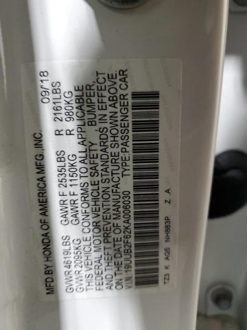 19UUB2F62KA006030 - 2019 ACURA TLX TECHNOLOGY WHITE photo 13