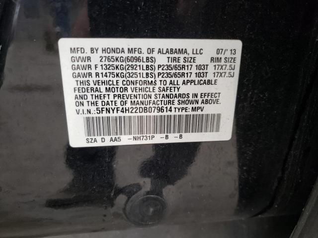 5FNYF4H22DB079614 - 2013 HONDA PILOT LX BLACK photo 13