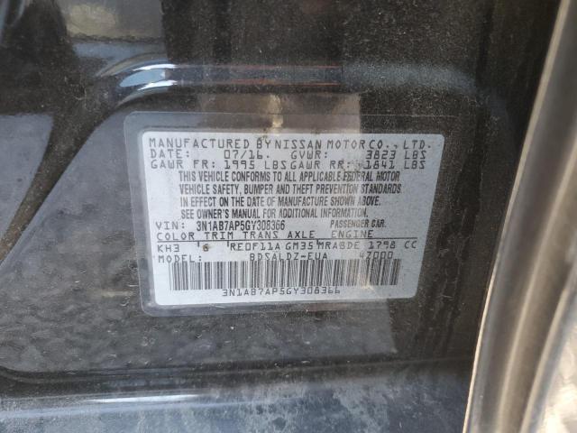 3N1AB7AP5GY308366 - 2016 NISSAN SENTRA S BLACK photo 12