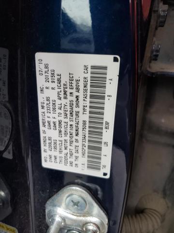 1HGCP2F33AA175068 - 2010 HONDA ACCORD LX BLUE photo 12