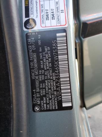 WBAAZ33465KW75385 - 2005 BMW 325 IS SULEV TURQUOISE photo 12