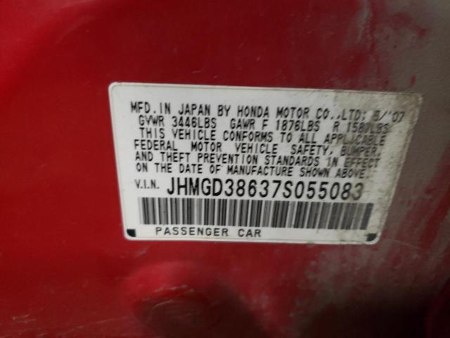 JHMGD38637S055083 - 2007 HONDA FIT S 红色 照片 12