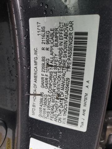 1HGCV1F41JA054029 - 2018 HONDA ACCORD EX GRAY photo 12