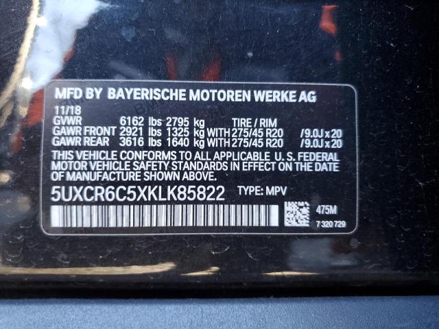 5UXCR6C5XKLK85822 - 2019 BMW X5 XDRIVE40I BLACK photo 12