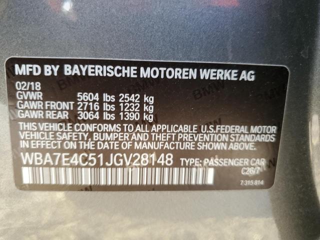 WBA7E4C51JGV28148 - 2018 BMW 740 XI GRAY photo 13