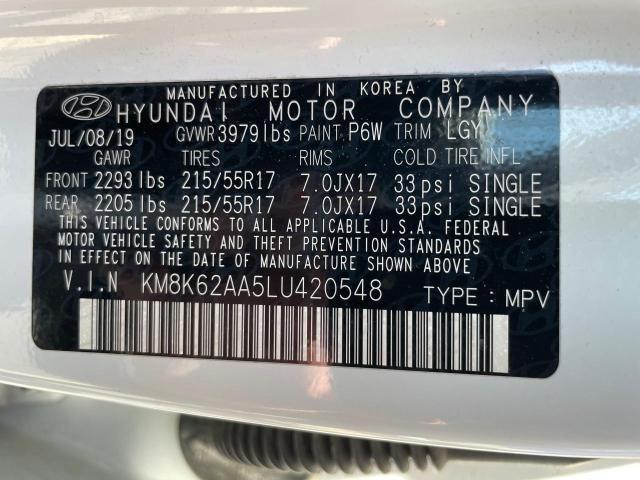 KM8K62AA5LU420548 - 2020 HYUNDAI KONA SEL PLUS WHITE photo 10