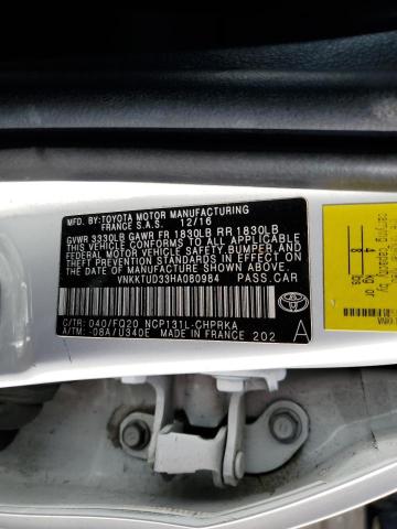 VNKKTUD33HA080984 - 2017 TOYOTA YARIS L WHITE photo 13