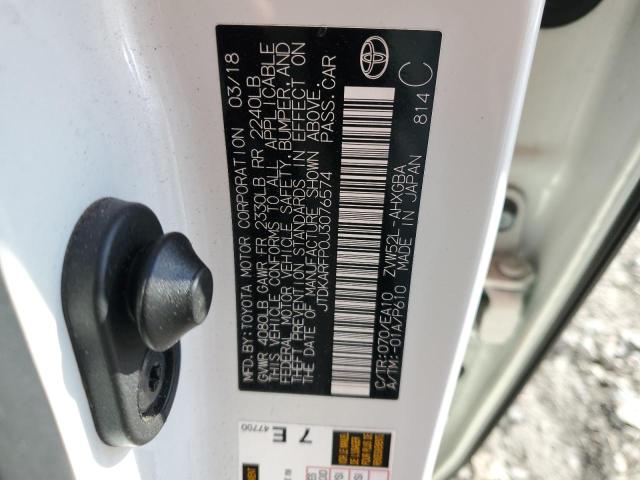 JTDKARFP0J3076574 - 2018 TOYOTA PRIUS PRIM 白色 照片 12