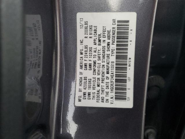 1HGCR2F34EA110519 - 2014 HONDA ACCORD LX GRAY photo 13