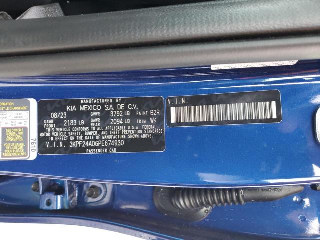 3KPF24AD6PE674930 - 2023 KIA FORTE LX BLUE photo 12