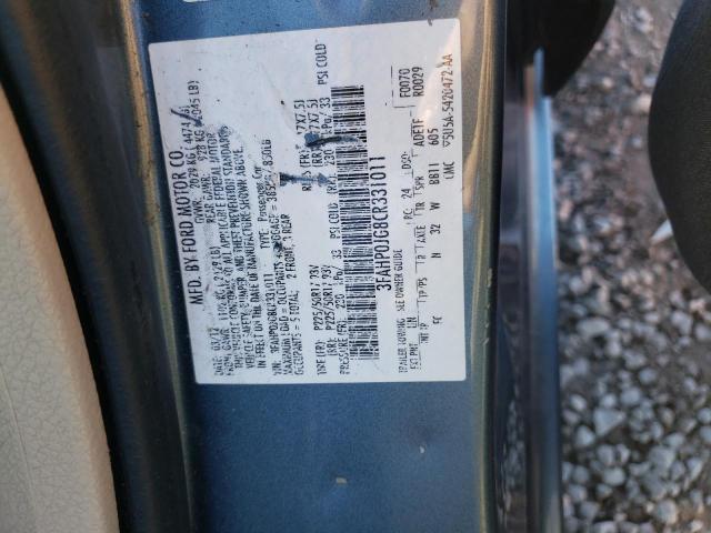 3FAHP0JG8CR331011 - 2012 FORD FUSION SEL BLUE photo 12