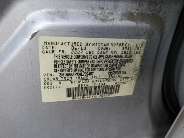 3N1AB6APXAL709457 - 2010 NISSAN SENTRA 2.0 SILVER photo 12