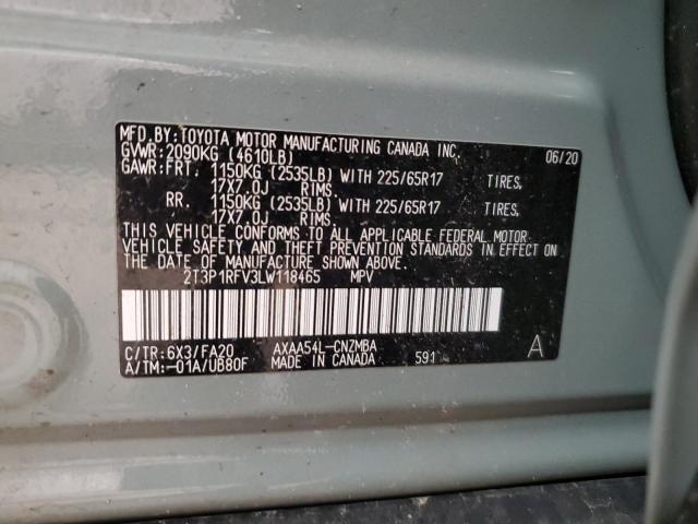 2T3P1RFV3LW118465 - 2020 TOYOTA RAV4 XLE GRAY photo 14