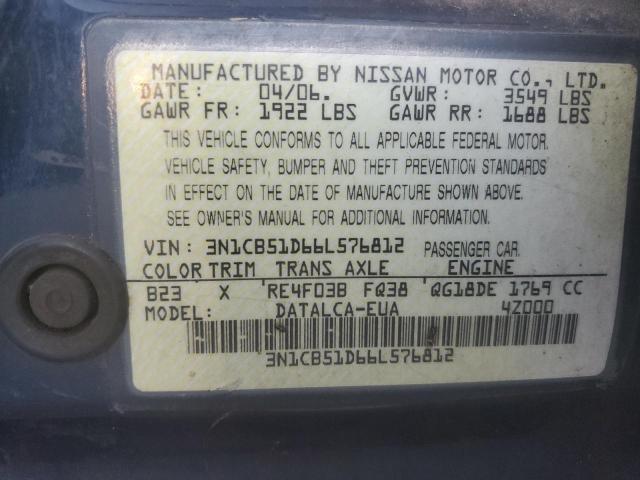 3N1CB51D66L576812 - 2006 NISSAN SENTRA 1.8 BLUE photo 13