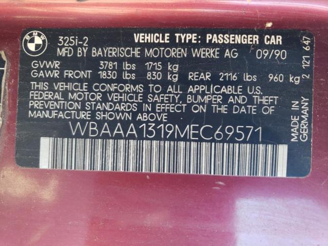 WBAAA1319MEC69571 - 1991 BMW 325 I BURGUNDY photo 12