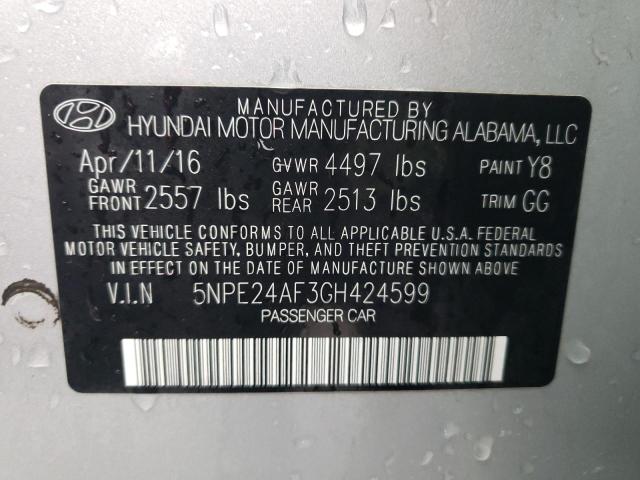 5NPE24AF3GH424599 - 2016 HYUNDAI SONATA SE SILVER photo 12