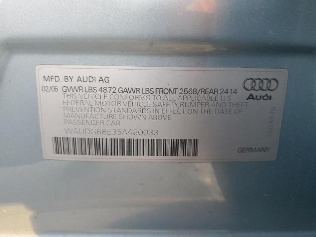 WAUDG68E35A480033 - 2005 AUDI A4 3.2 QUATTRO BLUE photo 12