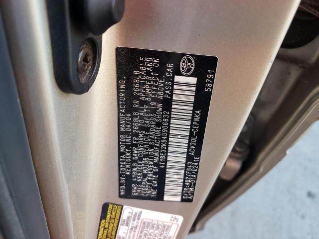 4T1BE32K94U906832 - 2004 TOYOTA CAMRY LE GOLD photo 12