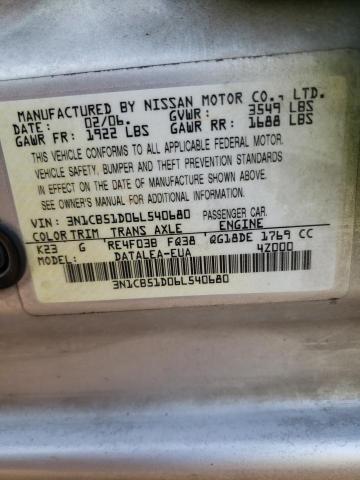 3N1CB51D06L540680 - 2006 NISSAN SENTRA 1.8 SILVER photo 12