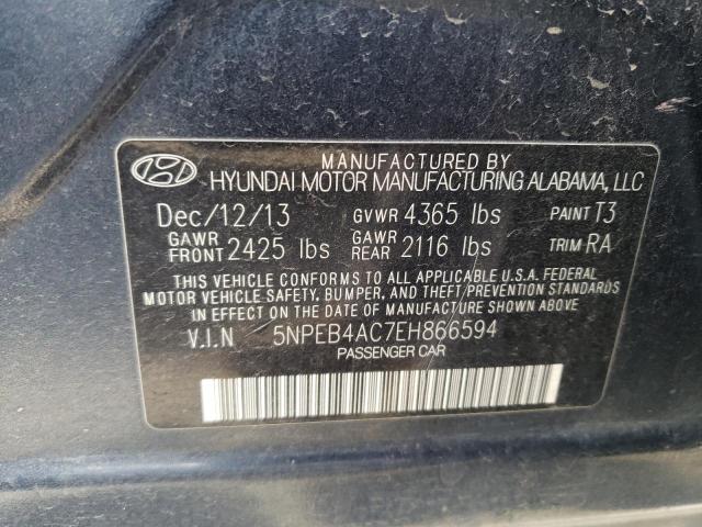 5NPEB4AC7EH866594 - 2014 HYUNDAI SONATA GLS BLACK photo 12