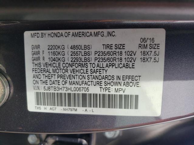 5J8TB3H73HL006705 - 2017 ACURA RDX ADVANCE GRAY photo 12