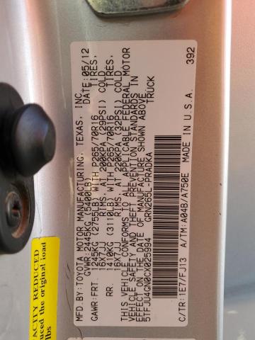 5TFJU4GN0CX025994 - 2012 TOYOTA TACOMA DOUBLE CAB PRERUNNER GRAY photo 12