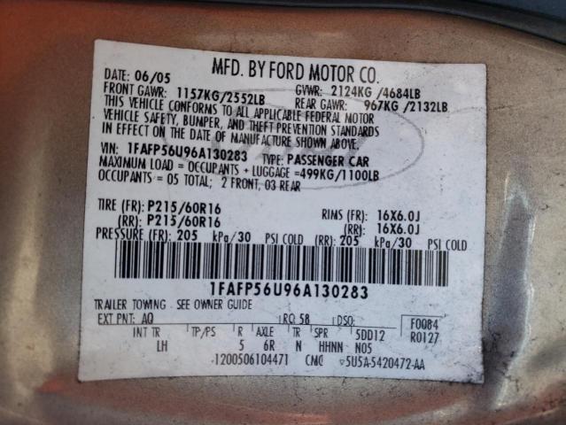 1FAFP56U96A130283 - 2006 FORD TAURUS SEL TAN photo 12