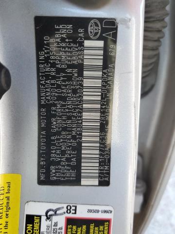 2T1BU4EE7AC530739 - 2010 TOYOTA COROLLA BASE SILVER photo 12