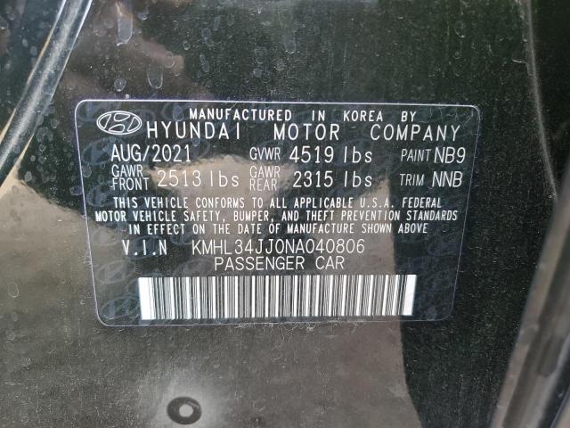 KMHL34JJ0NA040806 - 2022 HYUNDAI SONATA HYBRID BLACK photo 12