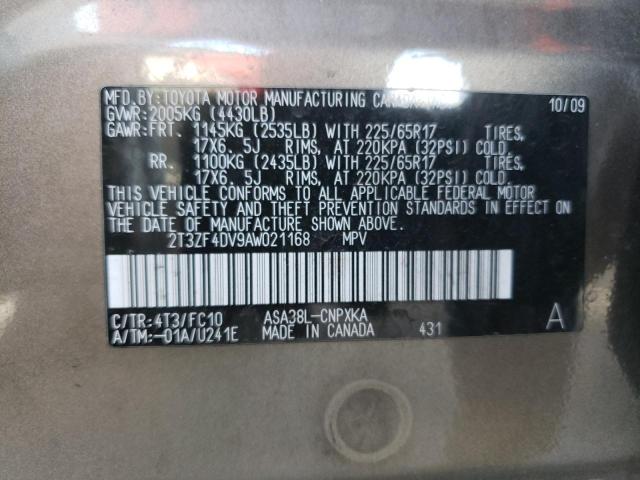 2T3ZF4DV9AW021168 - 2010 TOYOTA RAV4 GRAY photo 13