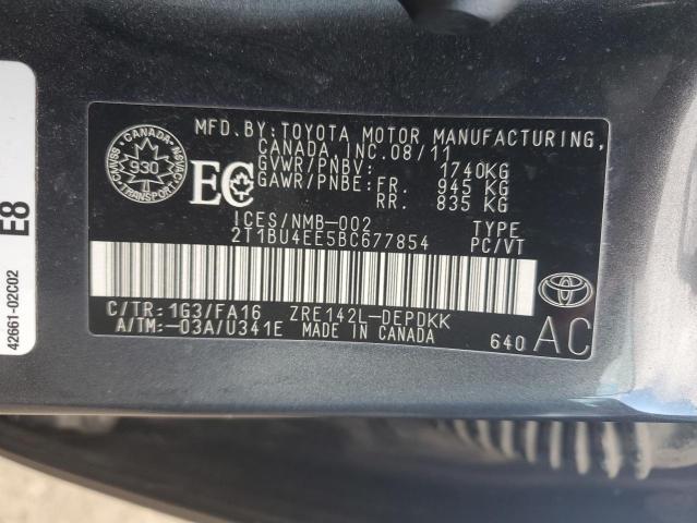 2T1BU4EE5BC677854 - 2011 TOYOTA COROLLA BASE GRAY photo 12