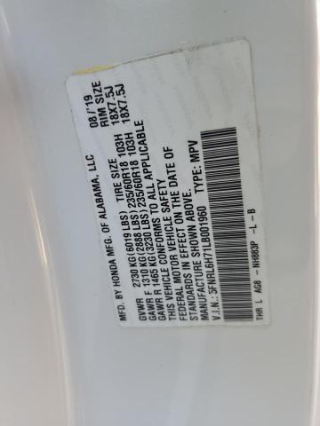 5FNRL6H71LB001960 - 2020 HONDA ODYSSEY EXL WHITE photo 13