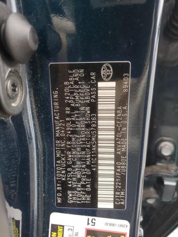 4T1C11AK5MU578363 - 2021 TOYOTA CAMRY LE BLUE photo 13