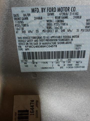 1FMCU49389KC04578 - 2009 FORD ESCAPE HYBRID SILVER photo 12