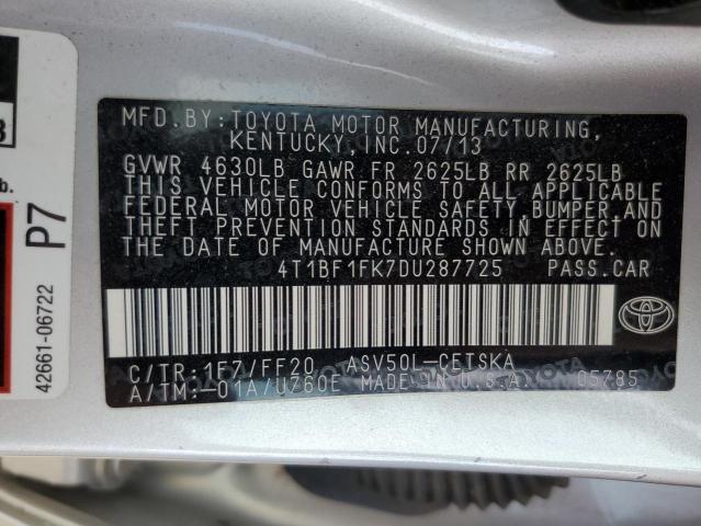 4T1BF1FK7DU287725 - 2013 TOYOTA CAMRY L SILVER photo 12