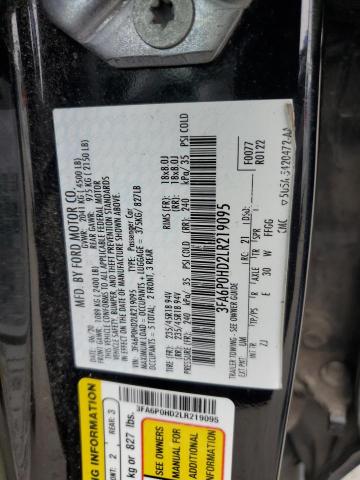 3FA6P0HD2LR219095 - 2020 FORD FUSION SE BLACK photo 12