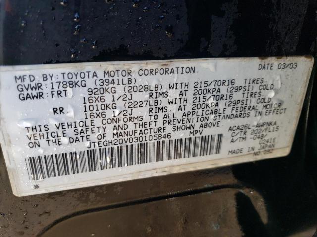 JTEGH20V030105846 - 2003 TOYOTA RAV4 BLACK photo 13