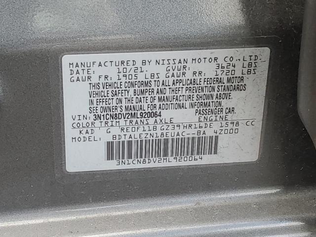 3N1CN8DV2ML920064 - 2021 NISSAN VERSA S GRAY photo 12