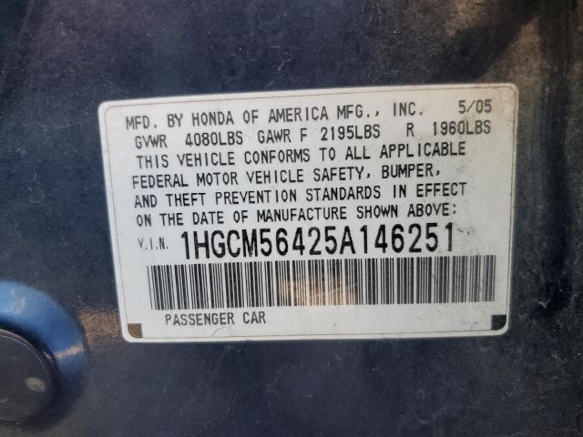 1HGCM56425A146251 - 2005 HONDA ACCORD LX BLUE photo 13