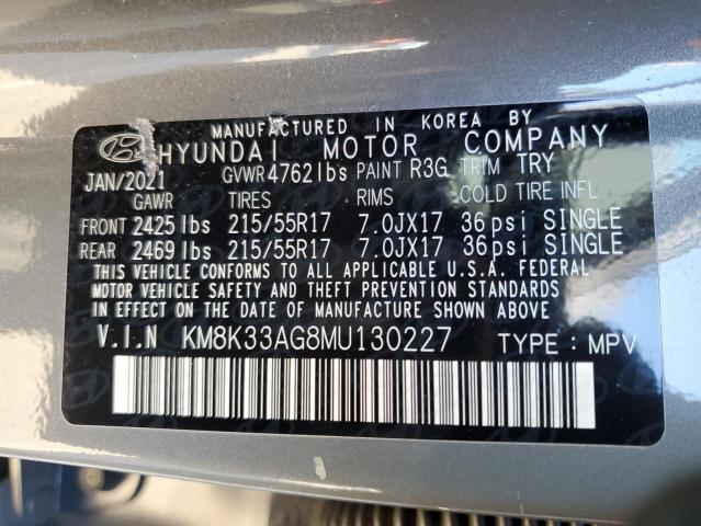 KM8K33AG8MU130227 - 2021 HYUNDAI KONA LIMITED GRAY photo 13