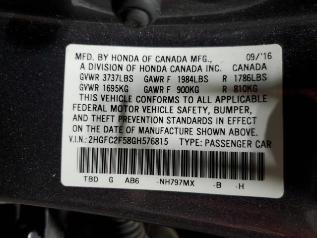 2HGFC2F58GH576815 - 2016 HONDA CIVIC LX GRAY photo 12