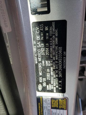 3KPF24AD0KE010468 - 2019 KIA FORTE FE 银色 照片 12