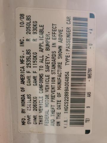 1HGCS22899A004854 - 2009 HONDA ACCORD EXL Ağ foto 12