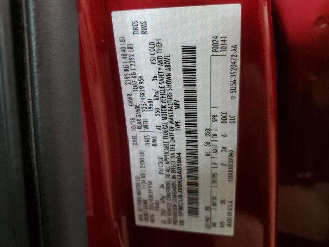 1FMCU9J99KUA05904 - 2019 FORD ESCAPE TITANIUM Կարմիր լուսանկար 13