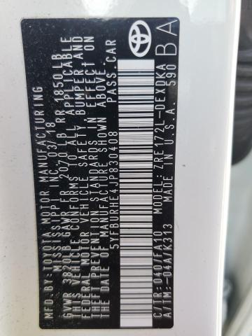 5YFBURHE4JP830408 - 2018 TOYOTA COROLLA L WHITE photo 13