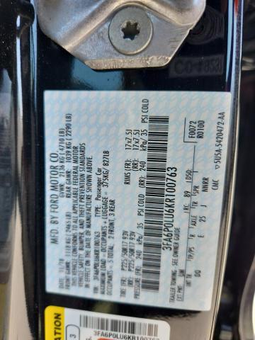 3FA6P0LU6KR100763 - 2019 FORD FUSION SE BLACK photo 12