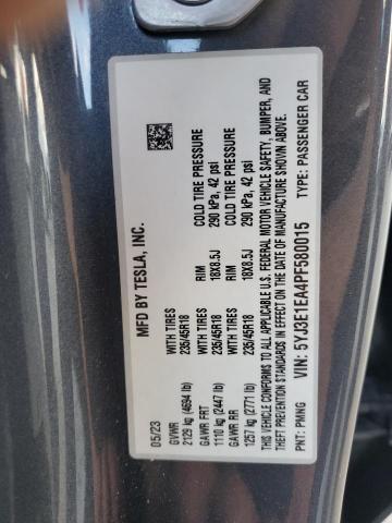 5YJ3E1EA4PF580015 - 2023 TESLA MODEL 3 Boz foto 12