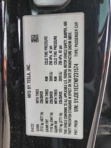 5YJ3E1EC7NF231574 - 2022 TESLA MODEL 3 Qara foto 12