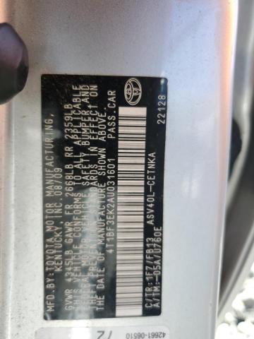 4T1BF3EK2AU031601 - 2010 TOYOTA CAMRY BASE 银色 照片 12